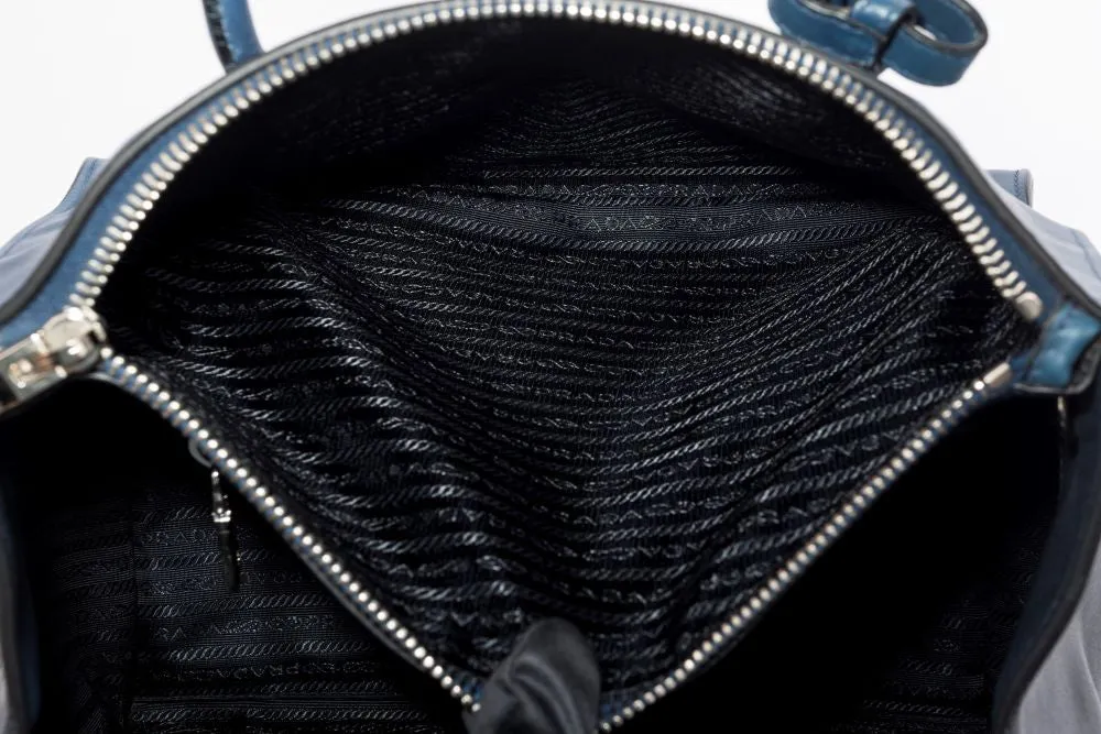 Prada BN2762 Blue Smooth Calf Leather 2 Way Use Bag, with Card, Strap & Dust Cover