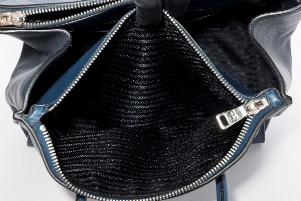 Prada BN2762 Blue Smooth Calf Leather 2 Way Use Bag, with Card, Strap & Dust Cover