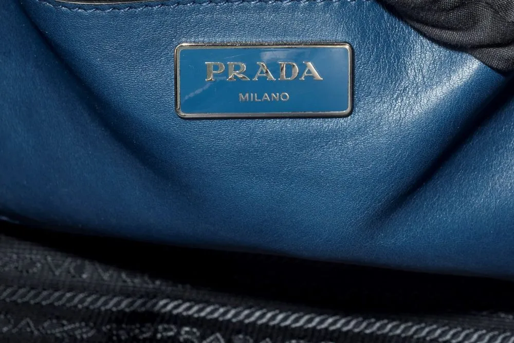 Prada BN2762 Blue Smooth Calf Leather 2 Way Use Bag, with Card, Strap & Dust Cover