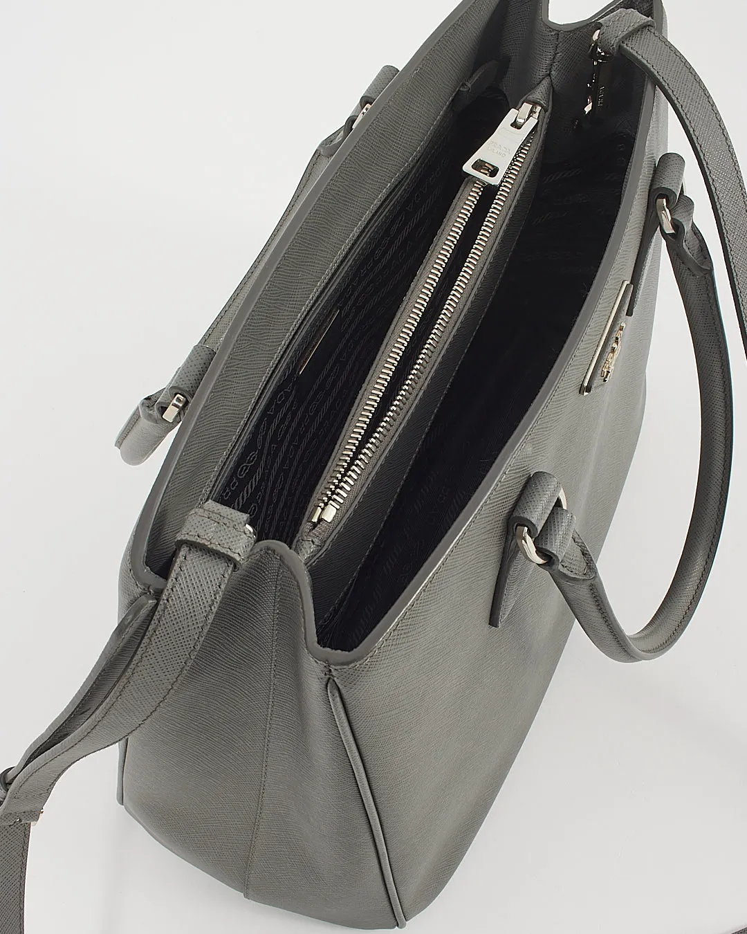 Prada Grey Saffiano Leather Lux Tote Medium Bag