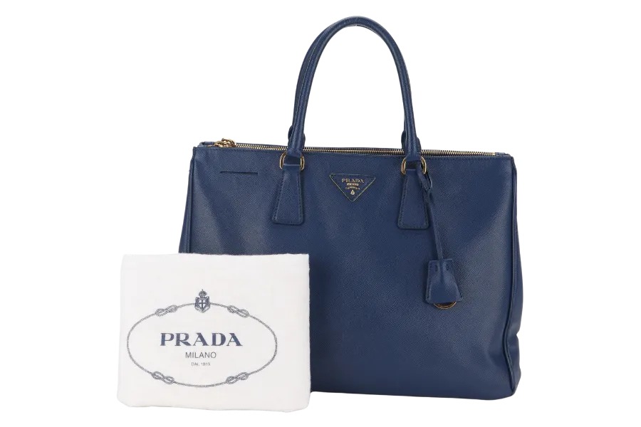 PRADA LARGE GALLERIA DOUBLE ZIP TOTE BLUE SAFFIANO LUX LEATHER GOLD HARDWARE S-N 25 WITH DUST COVER , NO CARD