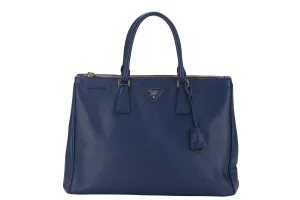 PRADA LARGE GALLERIA DOUBLE ZIP TOTE BLUE SAFFIANO LUX LEATHER GOLD HARDWARE S-N 25 WITH DUST COVER , NO CARD