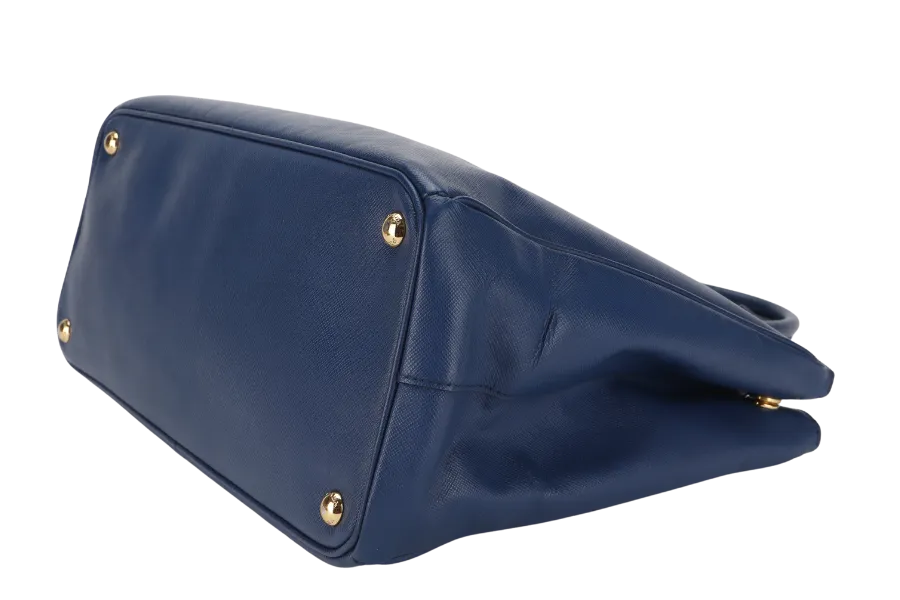 PRADA LARGE GALLERIA DOUBLE ZIP TOTE BLUE SAFFIANO LUX LEATHER GOLD HARDWARE S-N 25 WITH DUST COVER , NO CARD