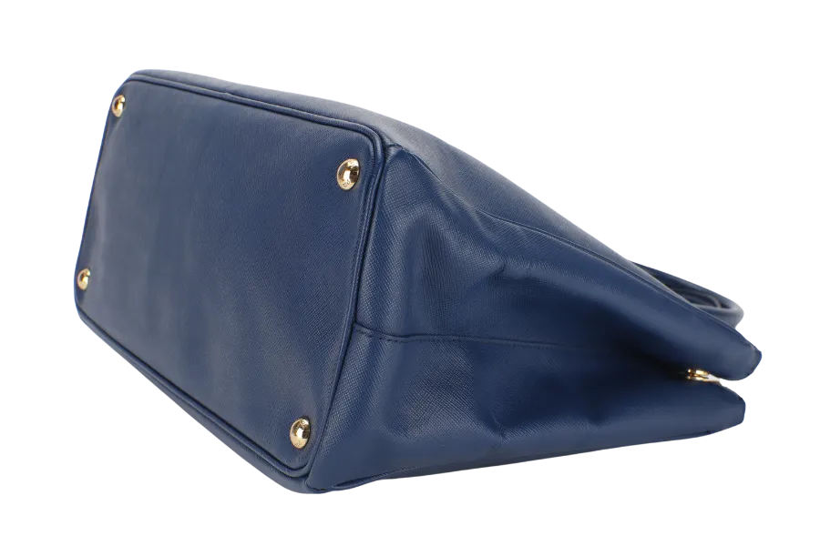 PRADA LARGE GALLERIA DOUBLE ZIP TOTE BLUE SAFFIANO LUX LEATHER GOLD HARDWARE S-N 25 WITH DUST COVER , NO CARD