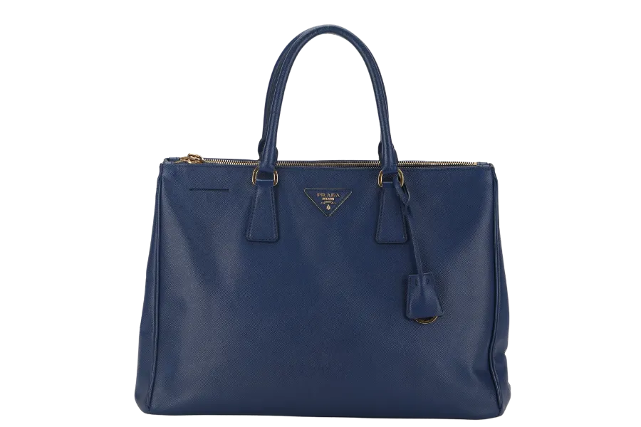 PRADA LARGE GALLERIA DOUBLE ZIP TOTE BLUE SAFFIANO LUX LEATHER GOLD HARDWARE S-N 25 WITH DUST COVER , NO CARD