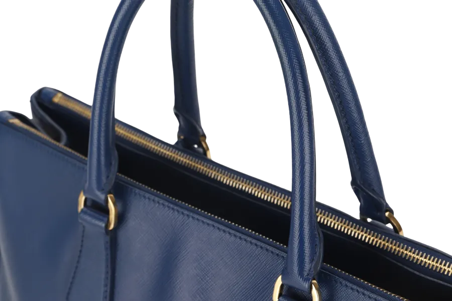 PRADA LARGE GALLERIA DOUBLE ZIP TOTE BLUE SAFFIANO LUX LEATHER GOLD HARDWARE S-N 25 WITH DUST COVER , NO CARD