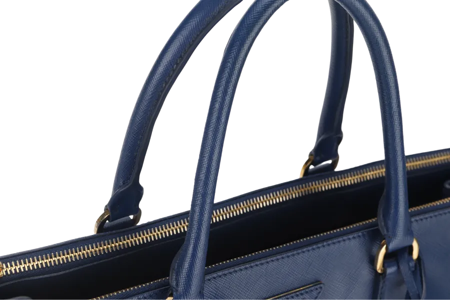 PRADA LARGE GALLERIA DOUBLE ZIP TOTE BLUE SAFFIANO LUX LEATHER GOLD HARDWARE S-N 25 WITH DUST COVER , NO CARD