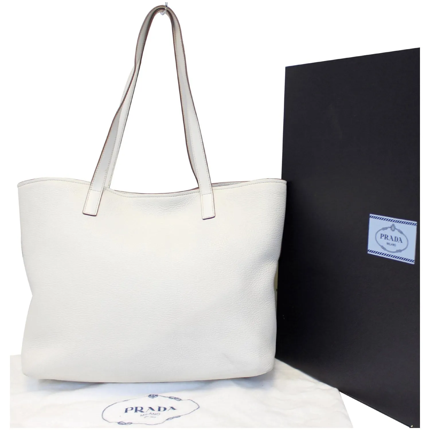 PRADA Large Vitello Daino Shopper Tote Bag White