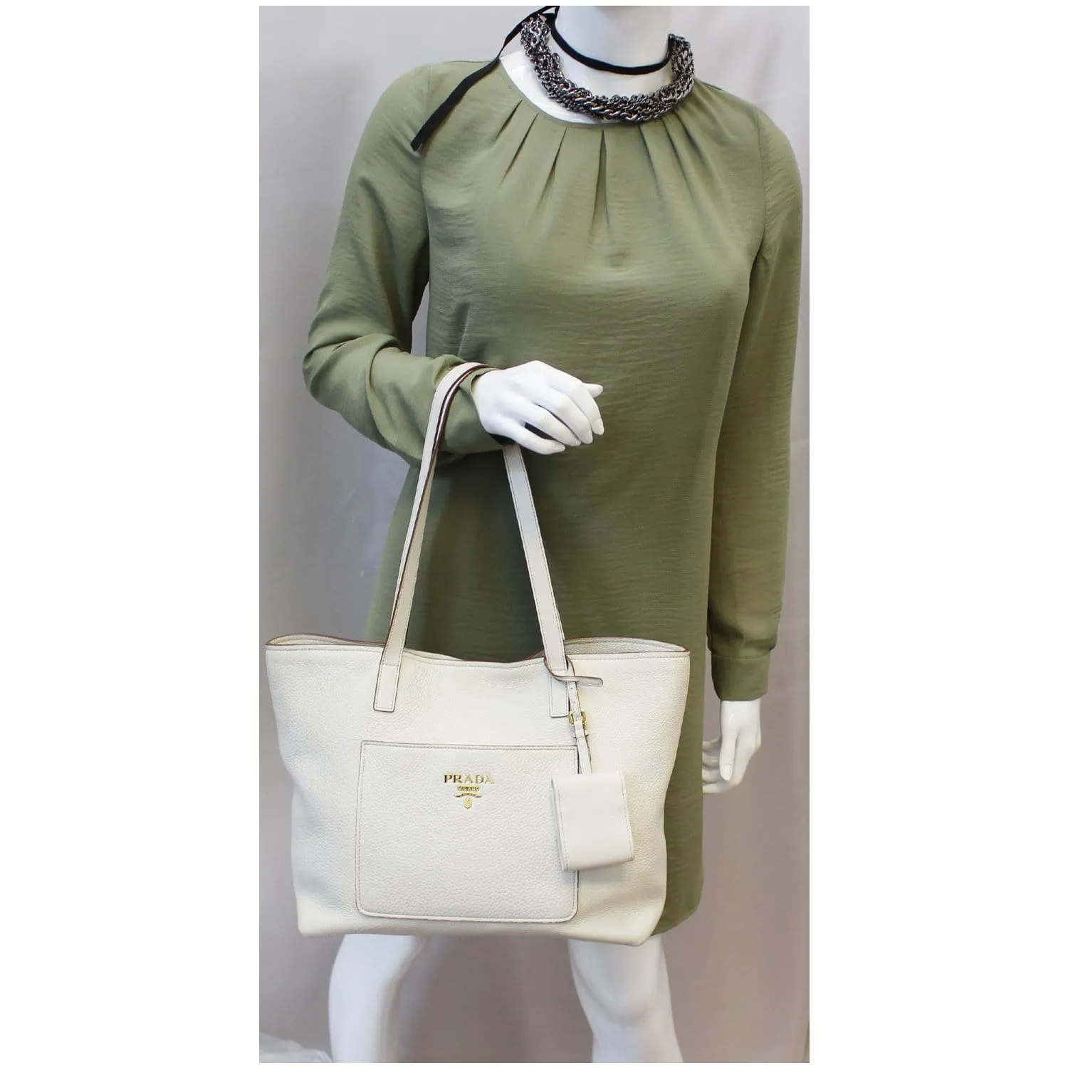 PRADA Large Vitello Daino Shopper Tote Bag White
