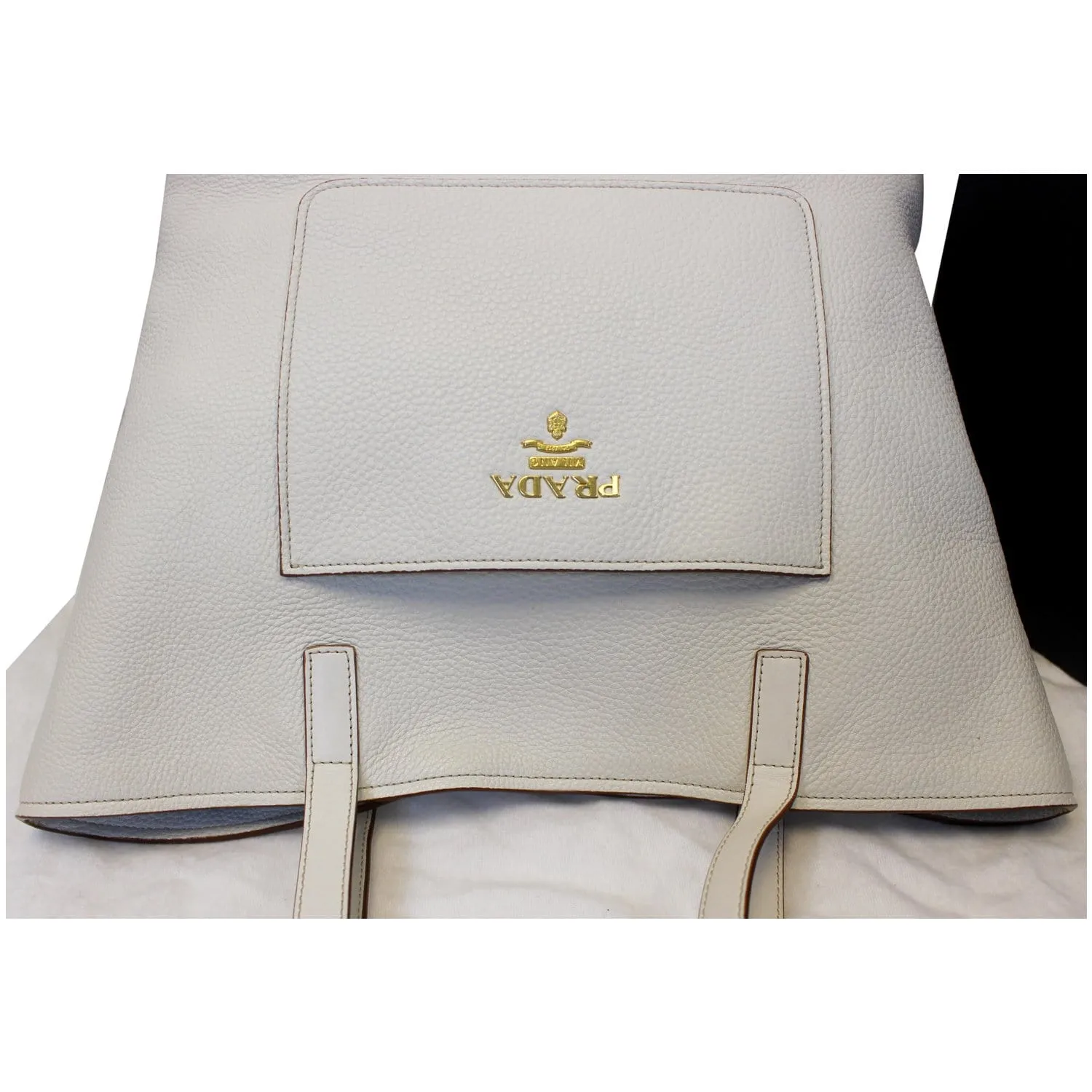 PRADA Large Vitello Daino Shopper Tote Bag White