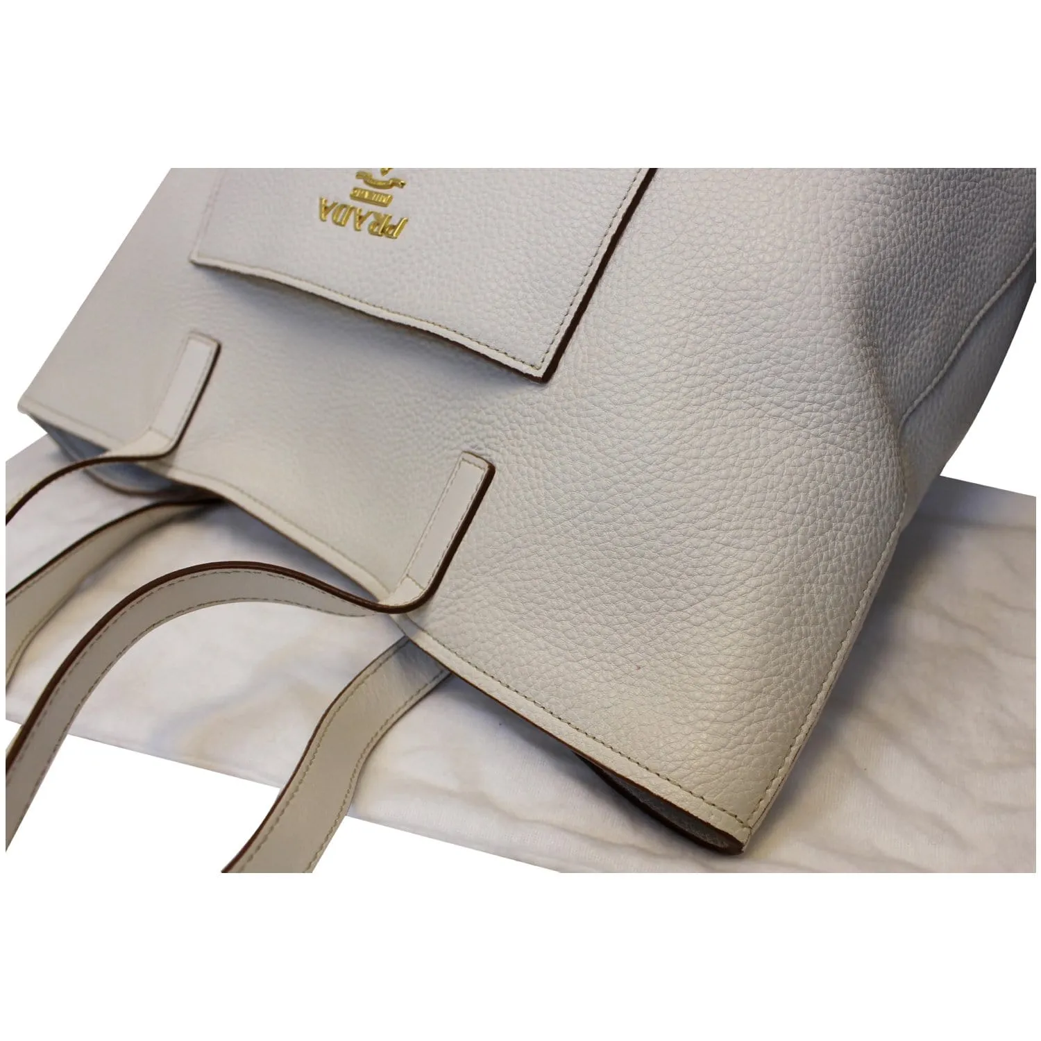 PRADA Large Vitello Daino Shopper Tote Bag White