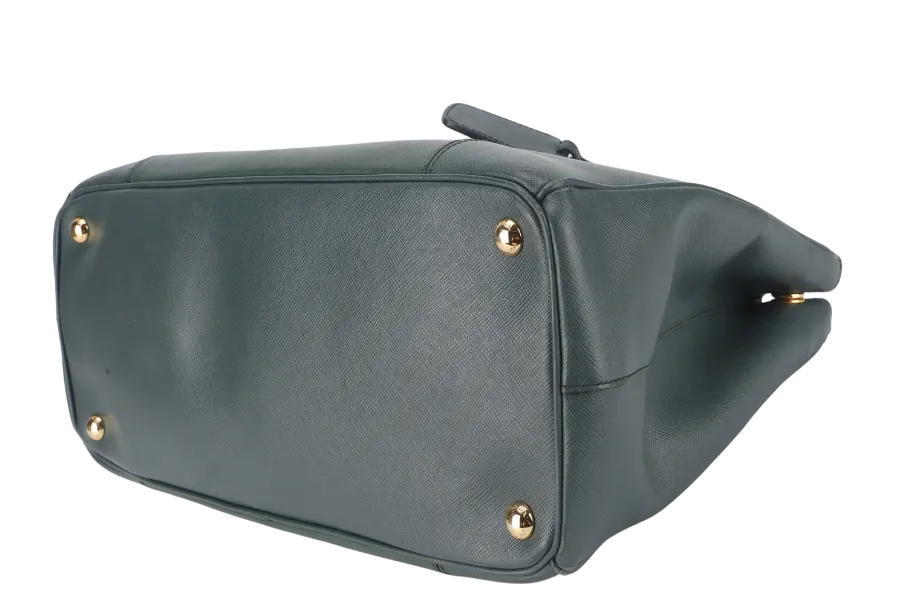 PRADA MEDIUM GALLERIA TOTE GREEN BICOLOR SAFFIANO LUX LEATHER GOLD HARDWARE WITH STRAPS AND DUST COVER