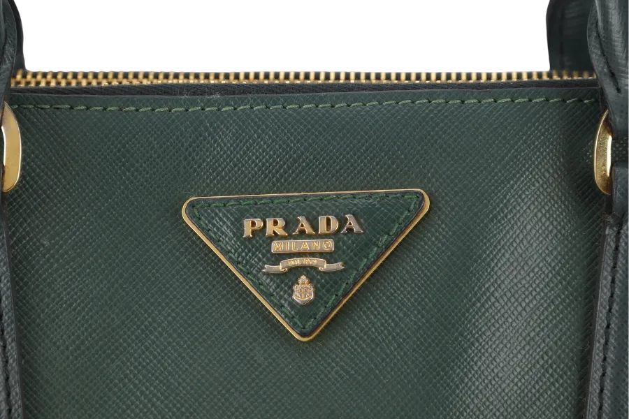 PRADA MEDIUM GALLERIA TOTE GREEN BICOLOR SAFFIANO LUX LEATHER GOLD HARDWARE WITH STRAPS AND DUST COVER