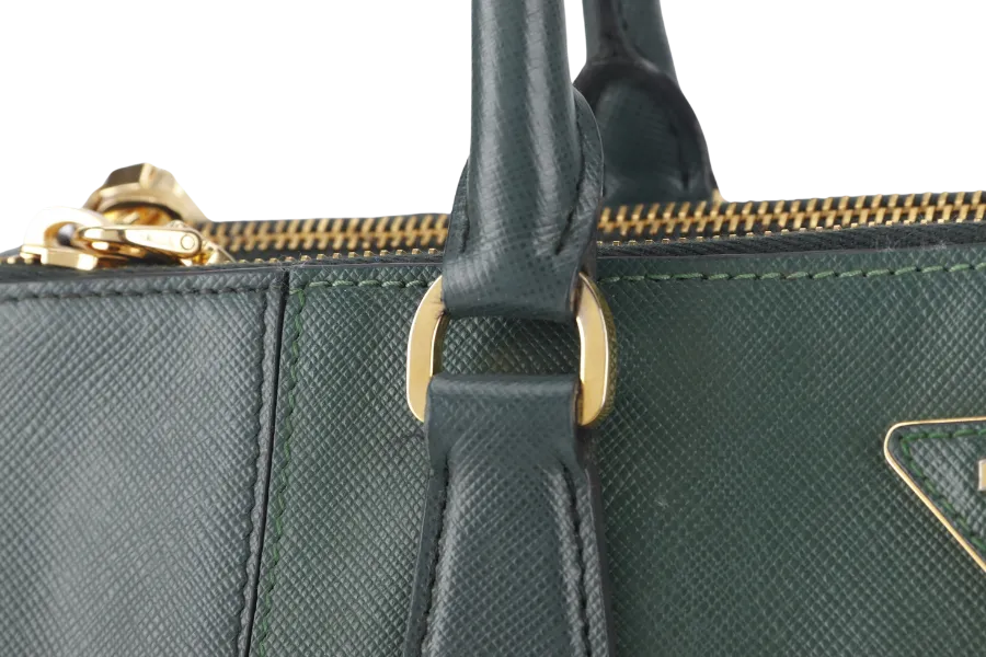 PRADA MEDIUM GALLERIA TOTE GREEN BICOLOR SAFFIANO LUX LEATHER GOLD HARDWARE WITH STRAPS AND DUST COVER