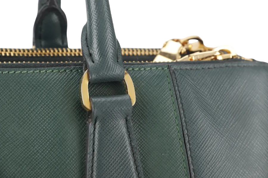 PRADA MEDIUM GALLERIA TOTE GREEN BICOLOR SAFFIANO LUX LEATHER GOLD HARDWARE WITH STRAPS AND DUST COVER