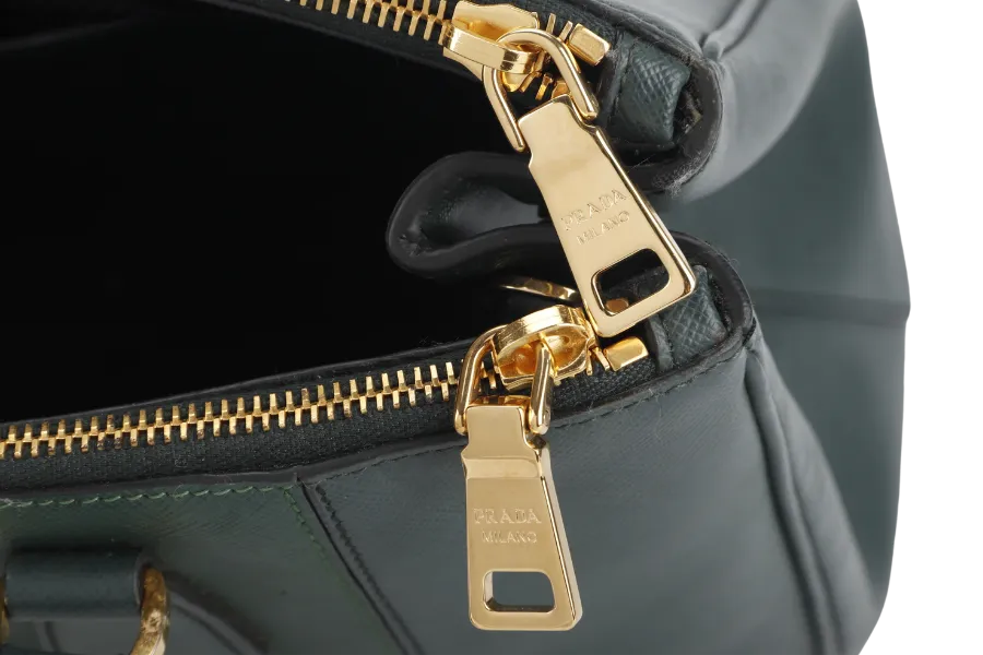 PRADA MEDIUM GALLERIA TOTE GREEN BICOLOR SAFFIANO LUX LEATHER GOLD HARDWARE WITH STRAPS AND DUST COVER
