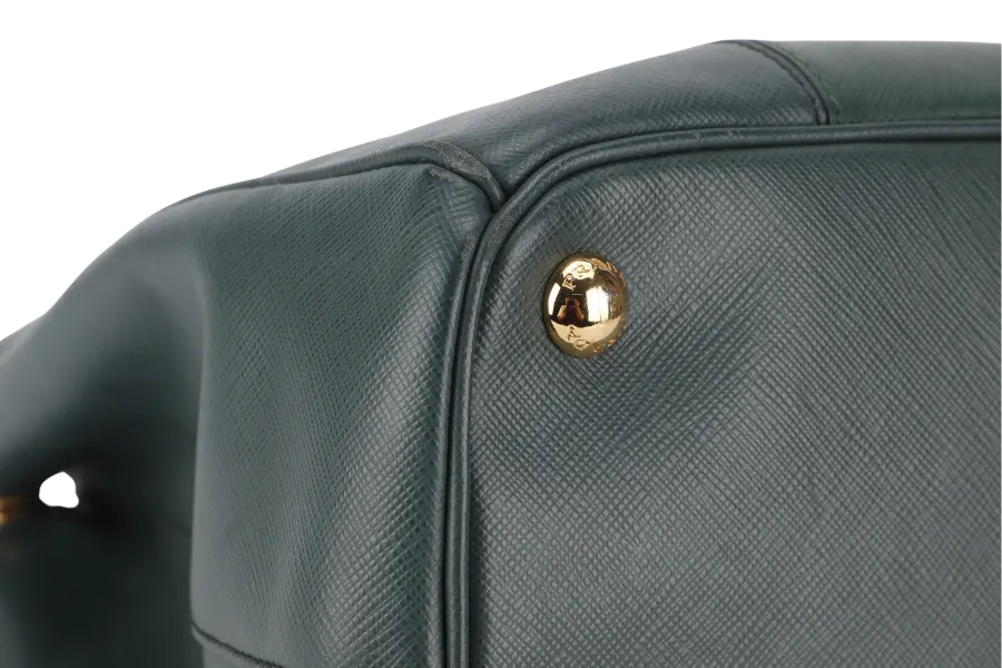 PRADA MEDIUM GALLERIA TOTE GREEN BICOLOR SAFFIANO LUX LEATHER GOLD HARDWARE WITH STRAPS AND DUST COVER