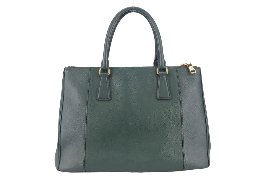 PRADA MEDIUM GALLERIA TOTE GREEN BICOLOR SAFFIANO LUX LEATHER GOLD HARDWARE WITH STRAPS AND DUST COVER