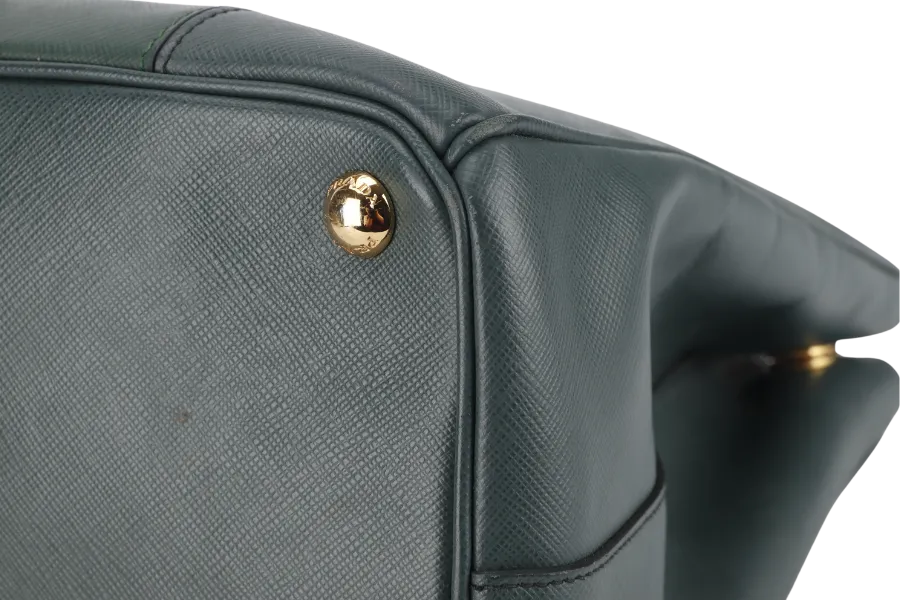 PRADA MEDIUM GALLERIA TOTE GREEN BICOLOR SAFFIANO LUX LEATHER GOLD HARDWARE WITH STRAPS AND DUST COVER