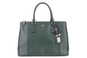 PRADA MEDIUM GALLERIA TOTE GREEN BICOLOR SAFFIANO LUX LEATHER GOLD HARDWARE WITH STRAPS AND DUST COVER