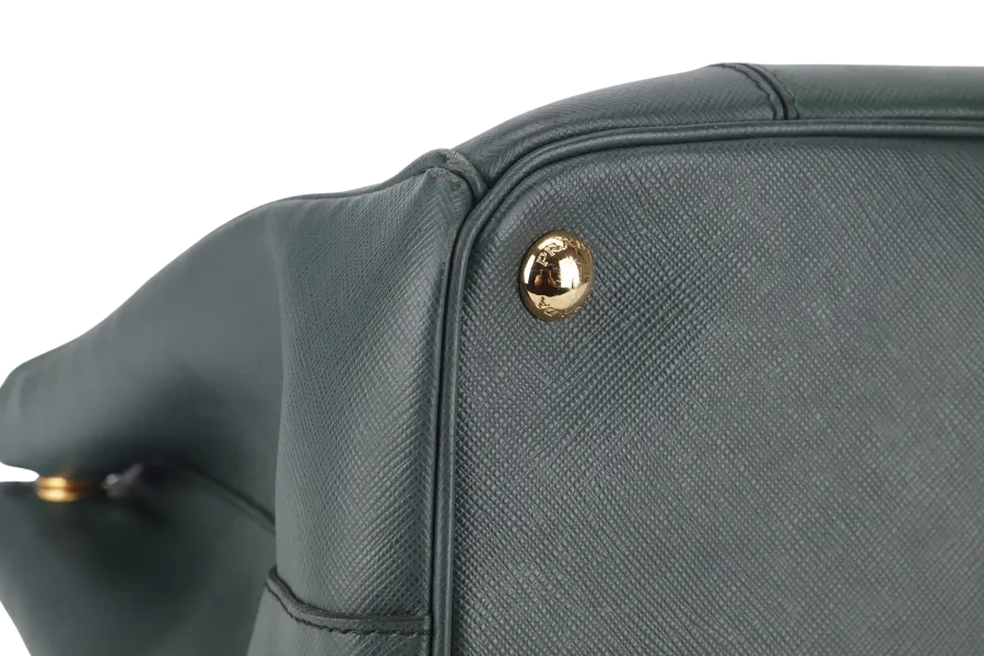PRADA MEDIUM GALLERIA TOTE GREEN BICOLOR SAFFIANO LUX LEATHER GOLD HARDWARE WITH STRAPS AND DUST COVER