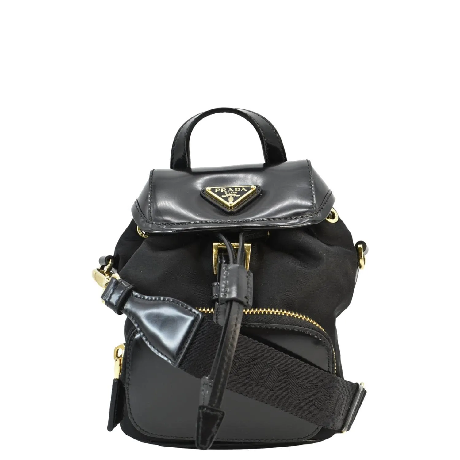 PRADA Re-Nylon Brushed Leather Crossbody Backpack Black