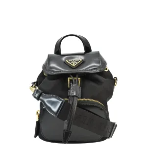 PRADA Re-Nylon Brushed Leather Crossbody Backpack Black
