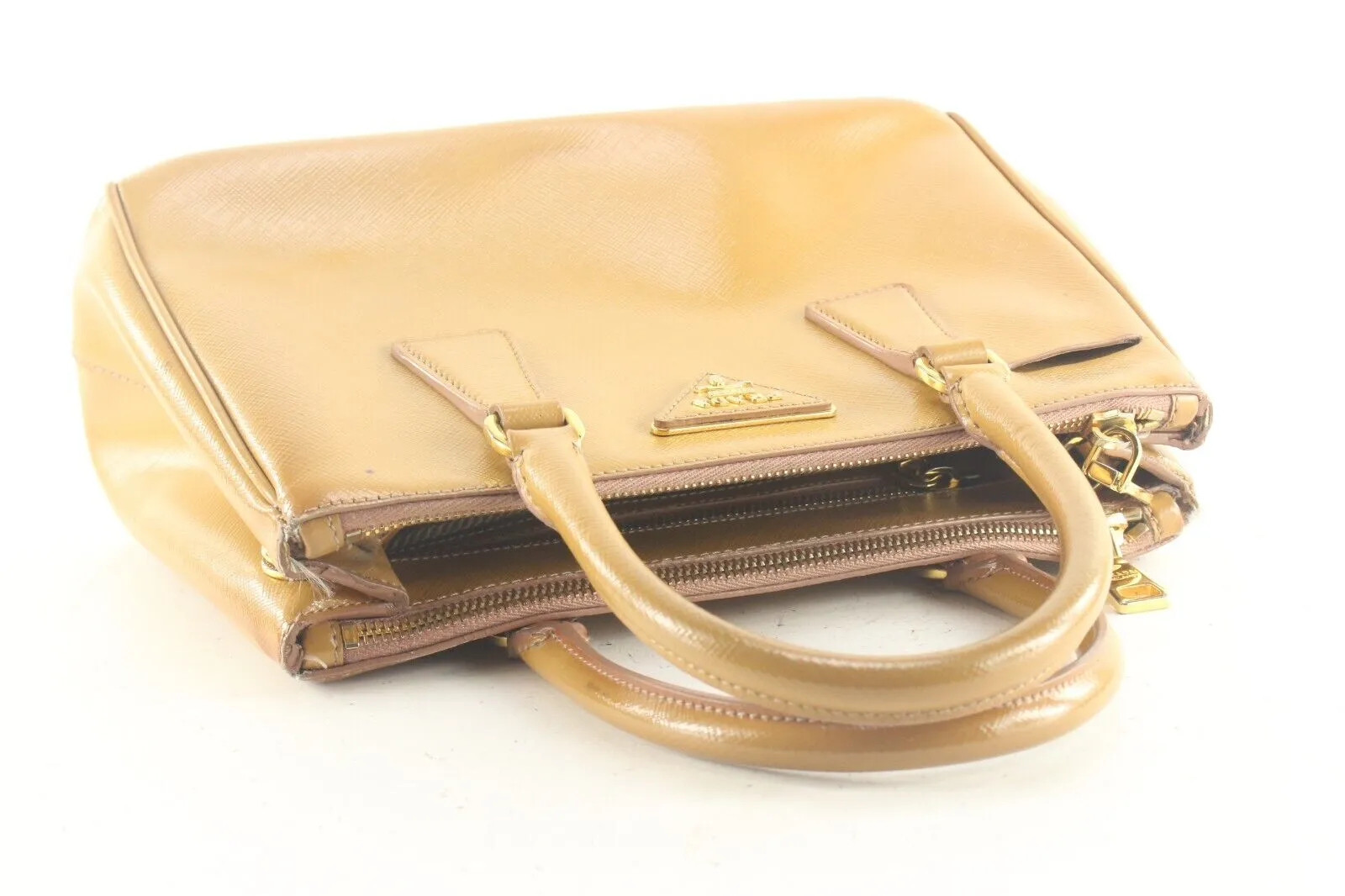 Prada Tan Brown Saffiano Leather Luxe Tote 2way with Strap 3PR831K
