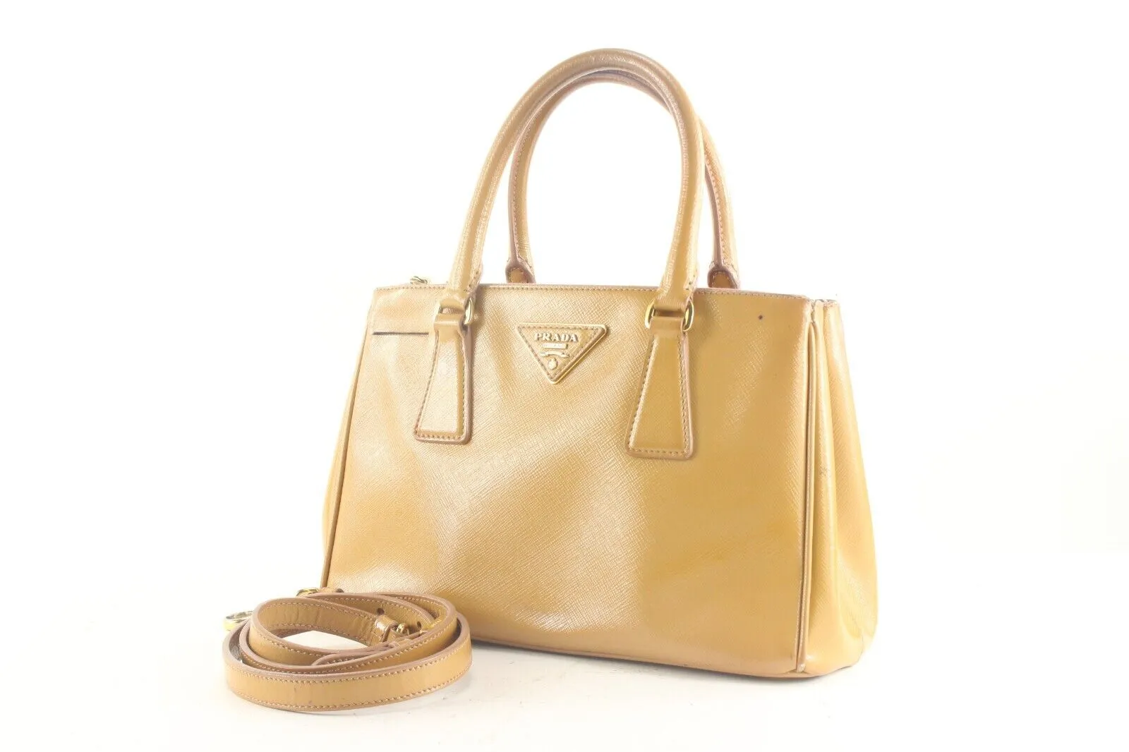 Prada Tan Brown Saffiano Leather Luxe Tote 2way with Strap 3PR831K