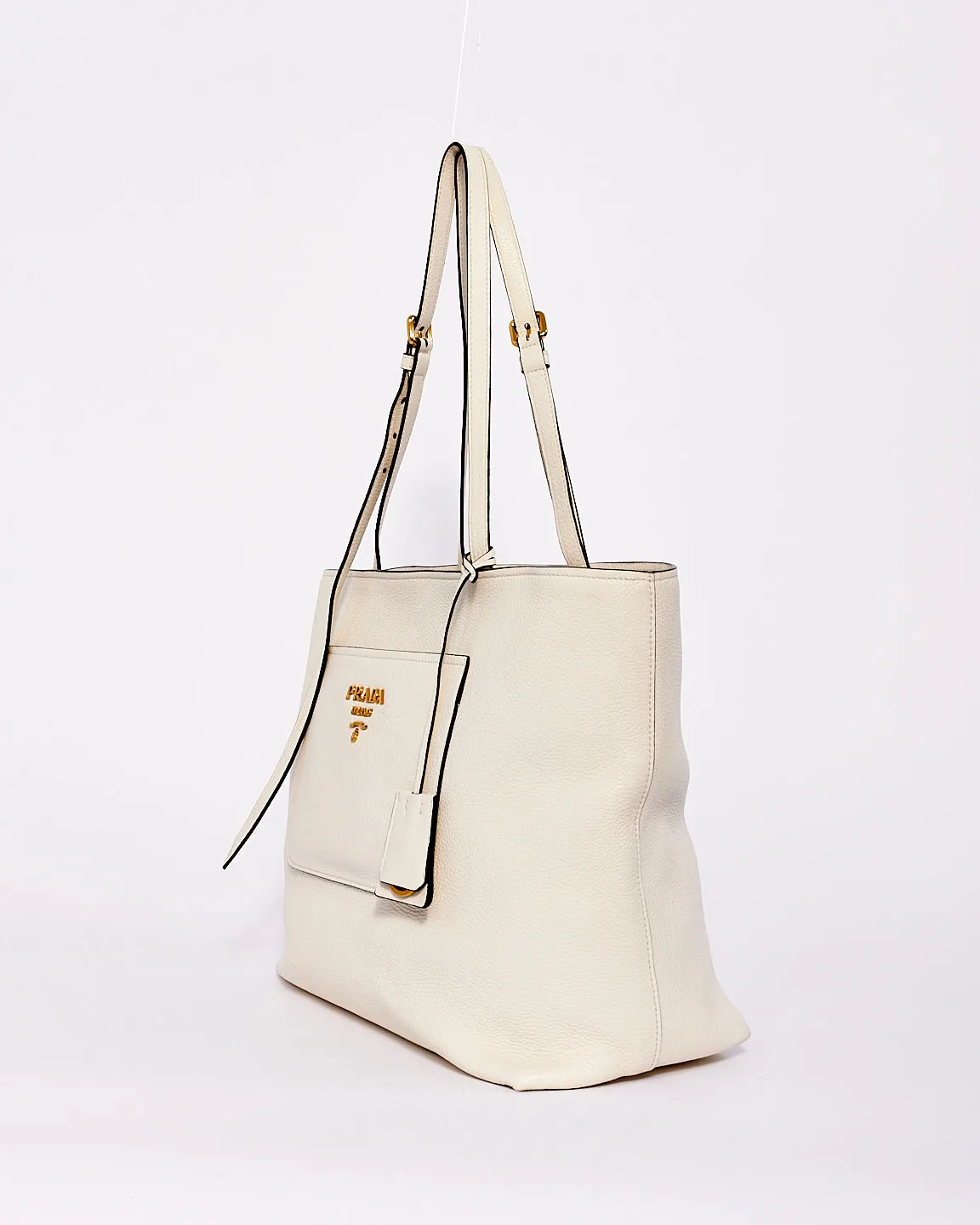 Prada White Vitello Leather Front Pocket Tote Bag