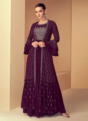 Purple Sequins Embroidered Jacket Style Designer Suit