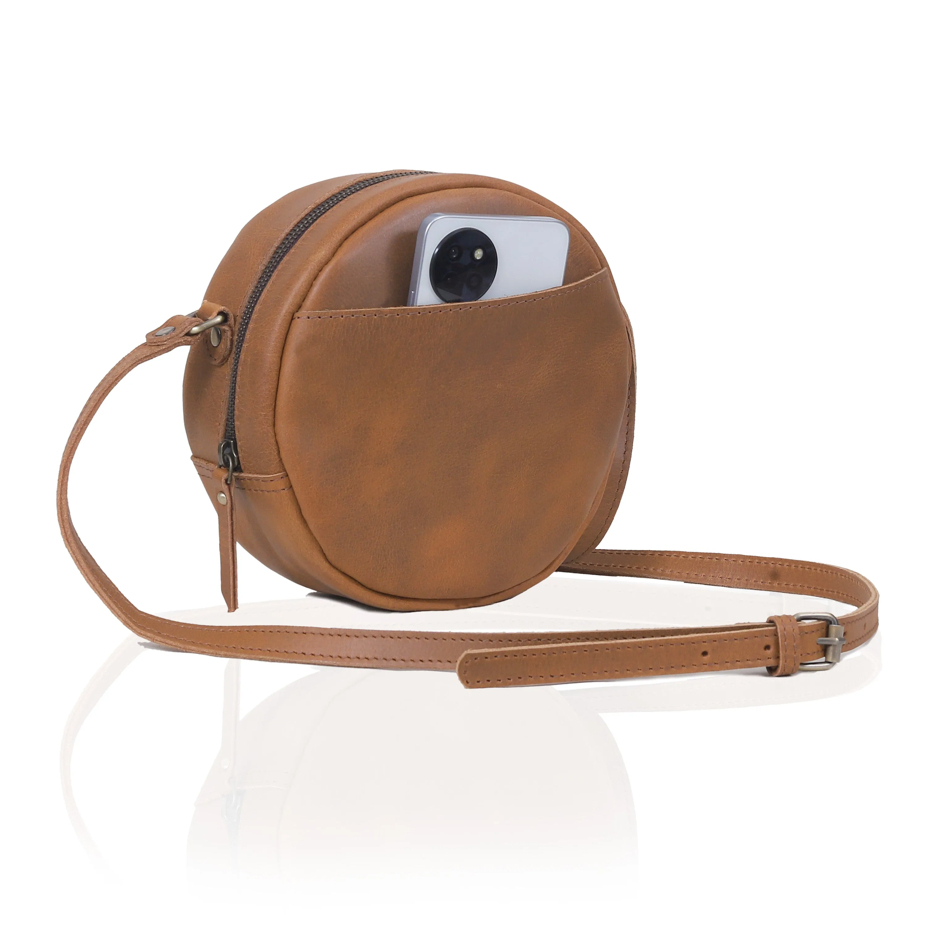 Quinn Round Circle Buffalo Leather Handbag