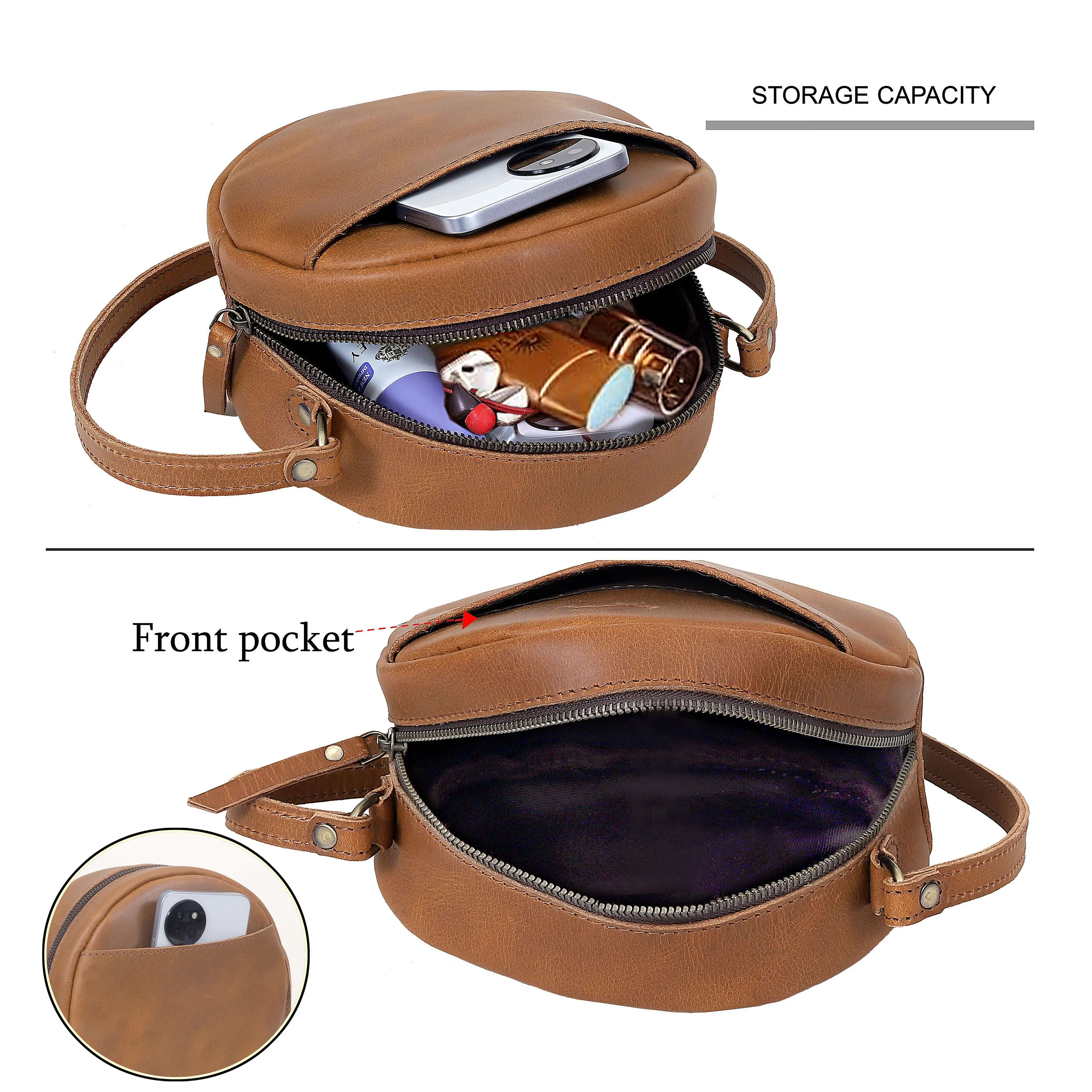 Quinn Round Circle Buffalo Leather Handbag