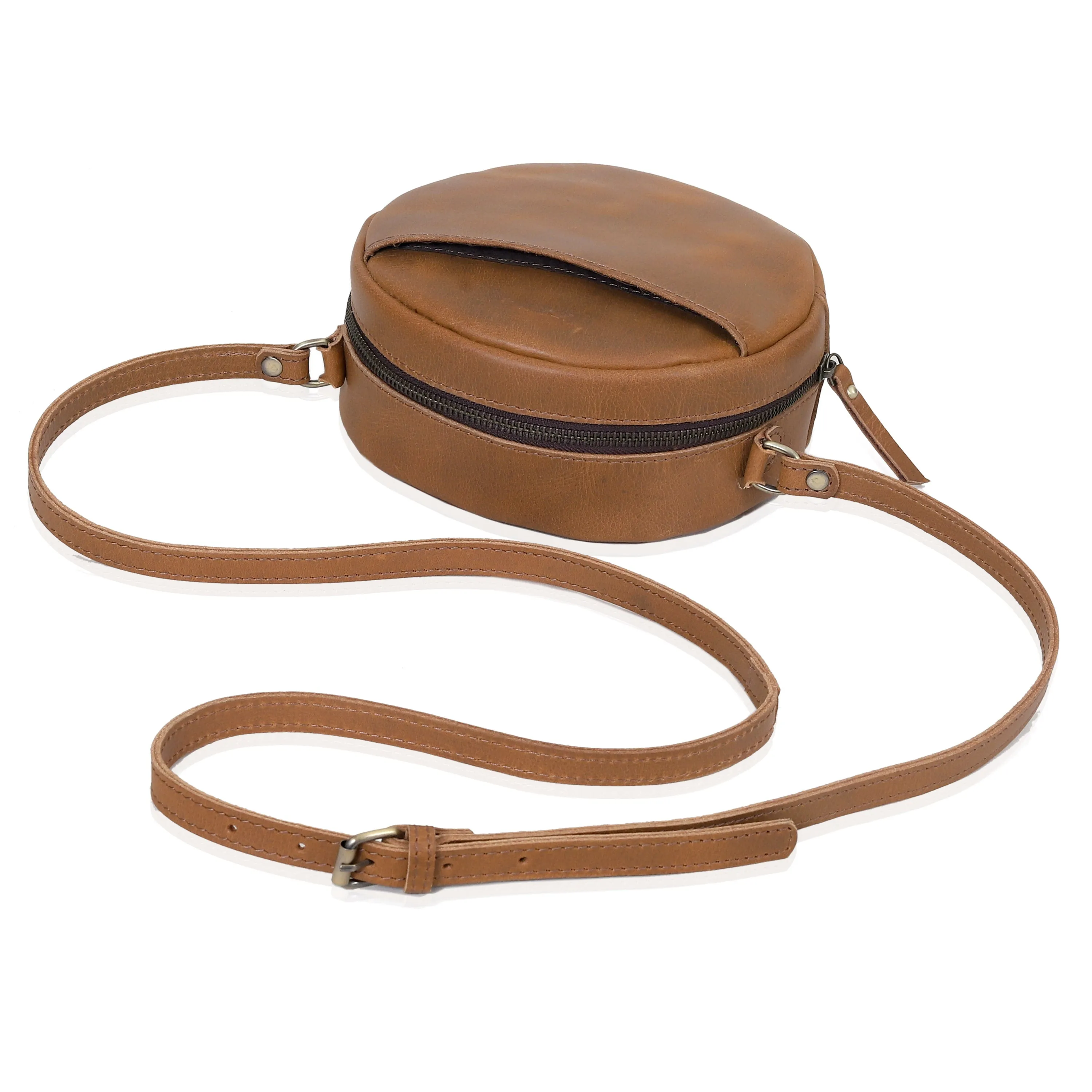 Quinn Round Circle Buffalo Leather Handbag