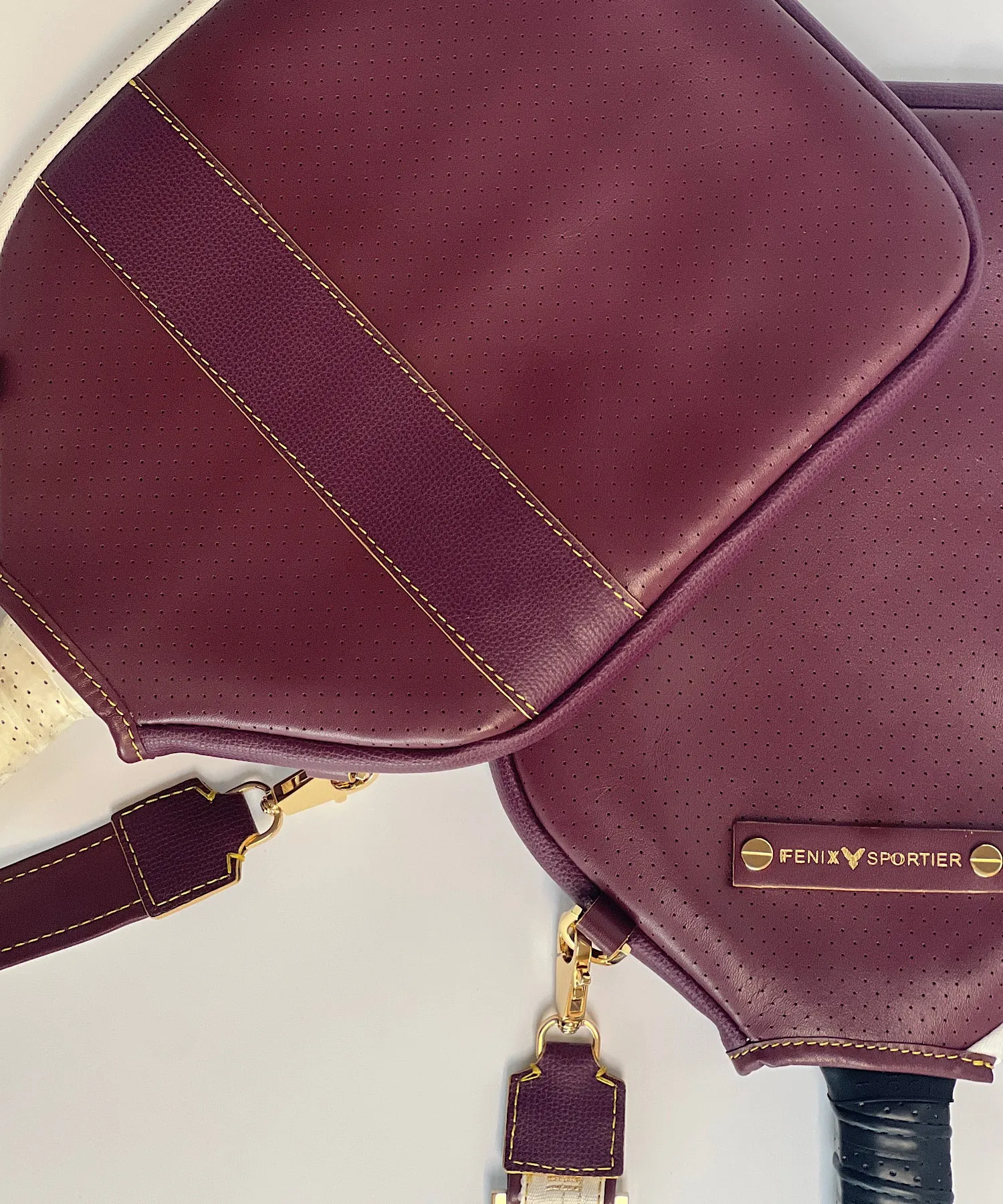 "The Addict" Leather Pickleball Bag - Cardinal w/Gold
