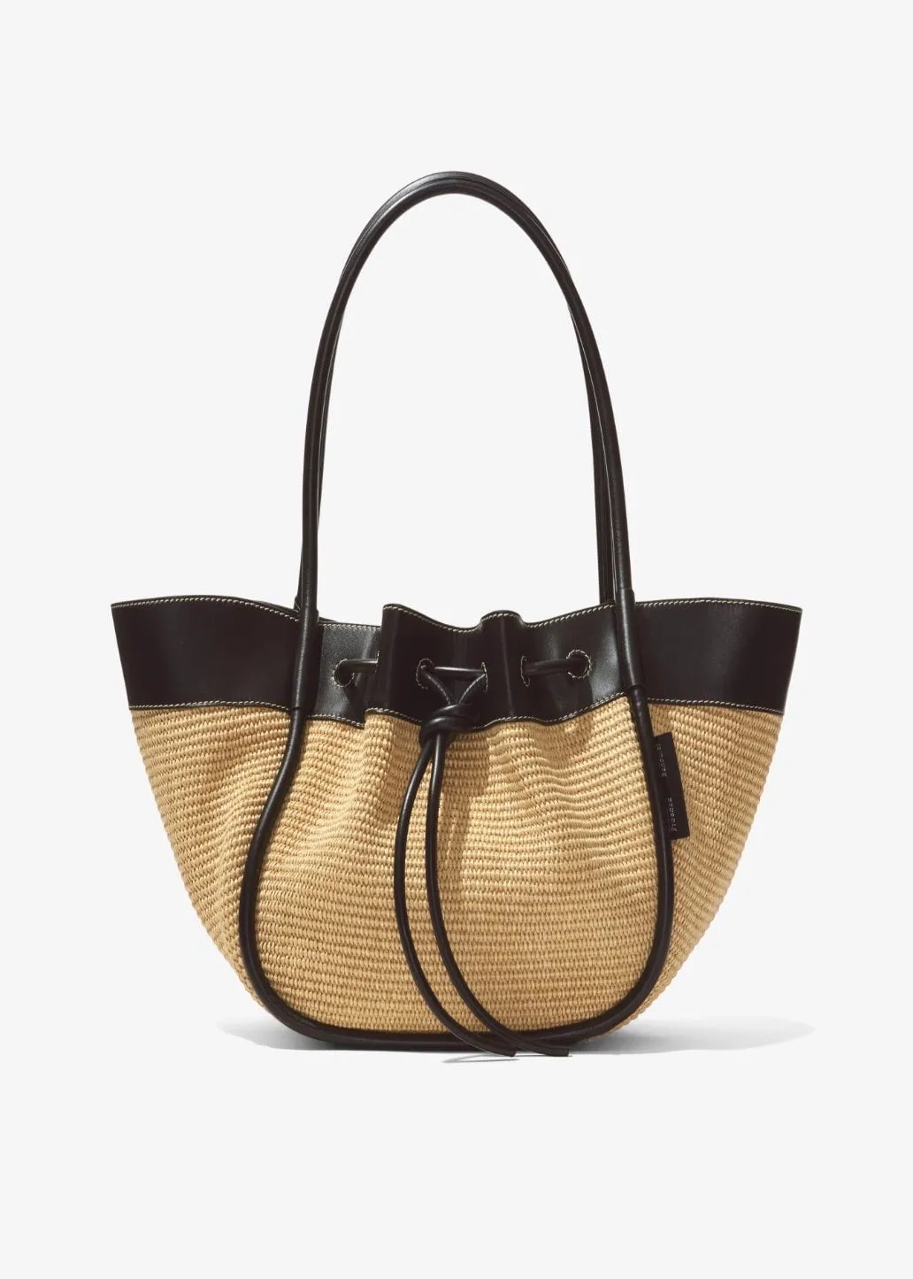 Raffia Ruched Tote (Black/Sand)