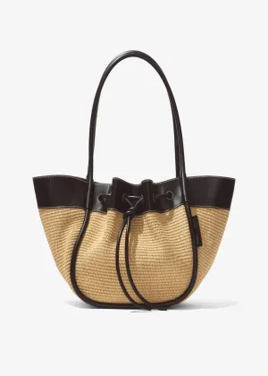 Raffia Ruched Tote (Black/Sand)