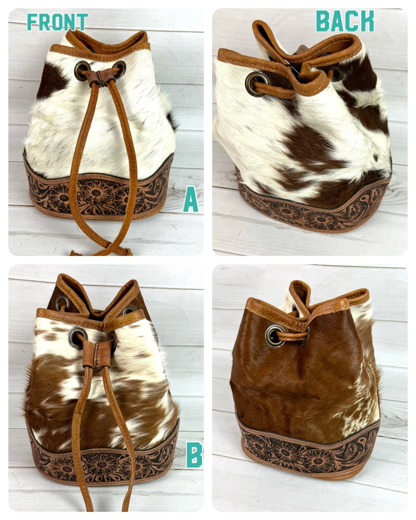 Ranchers Hide & Leather Tooled Band Bucket Handbag