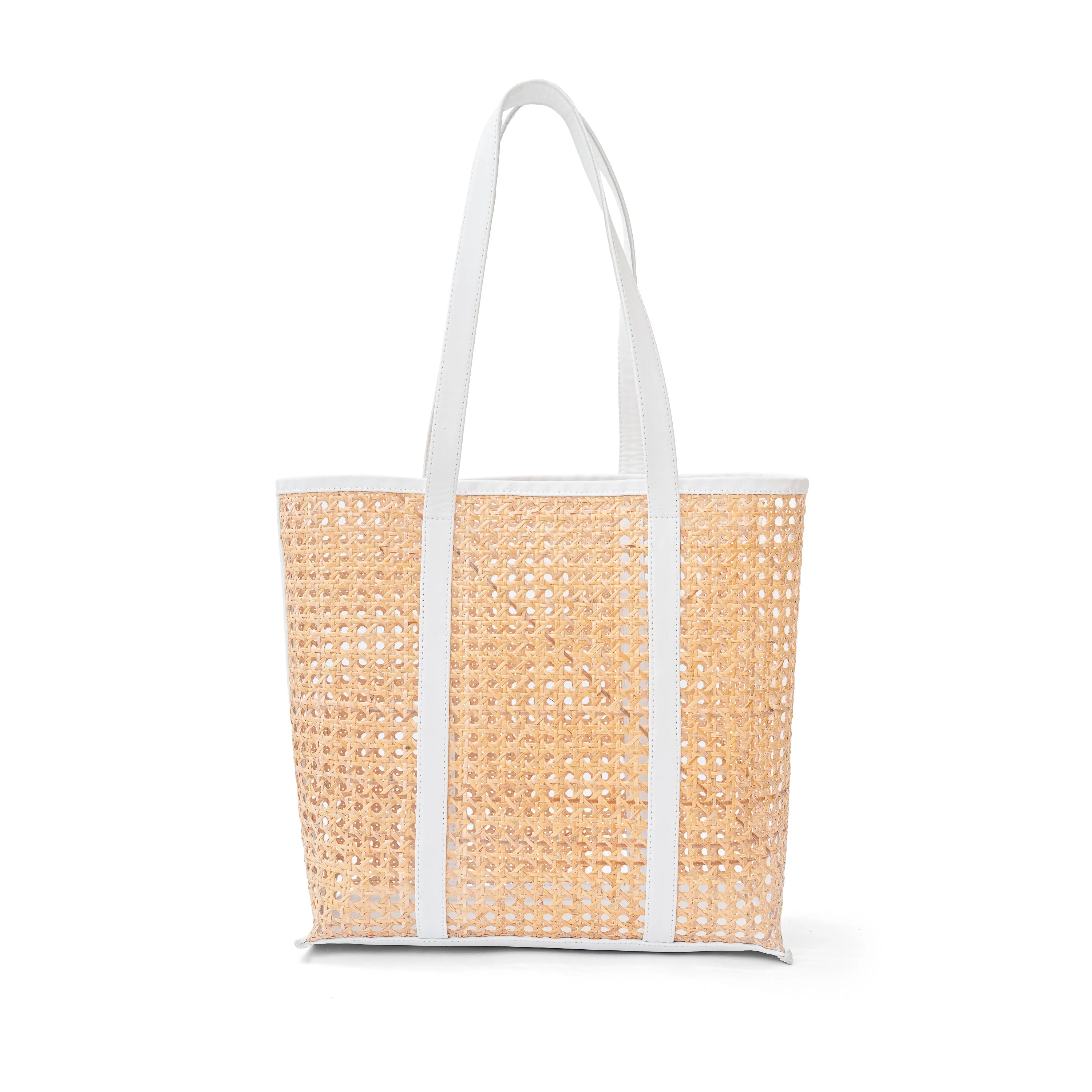 Rattan and Leather Carry All Tote