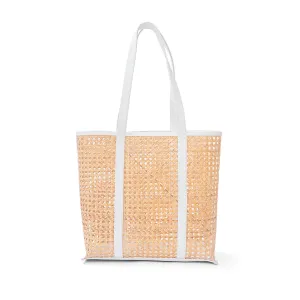 Rattan and Leather Carry All Tote