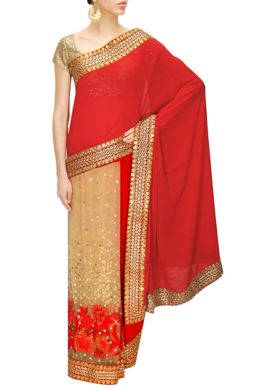 Red and Beige Designer Saree