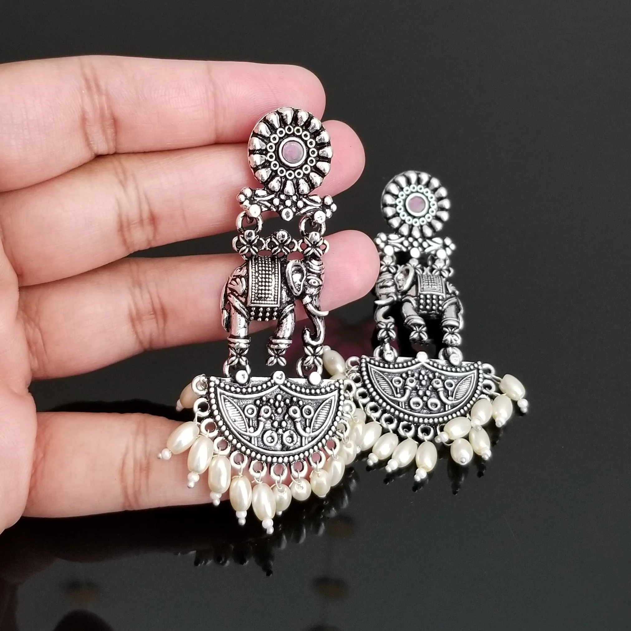 Reserved For Amulya Indo Western Trendy Earring With Oxidised Plating AG12
