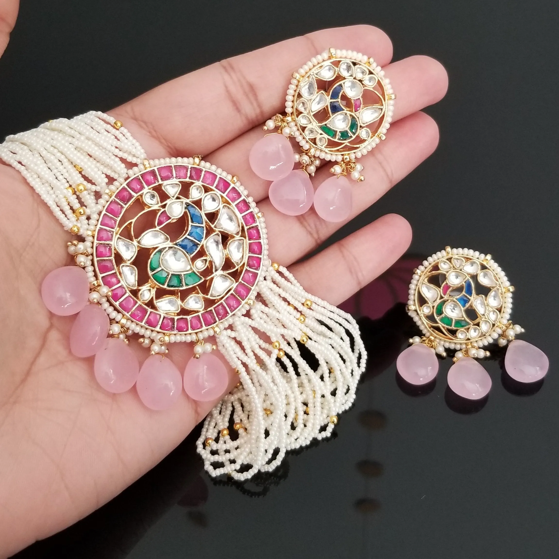 Reserved for Kanchana Pemmadi Peacock Pendant kundan Pearl Choker Set BT24