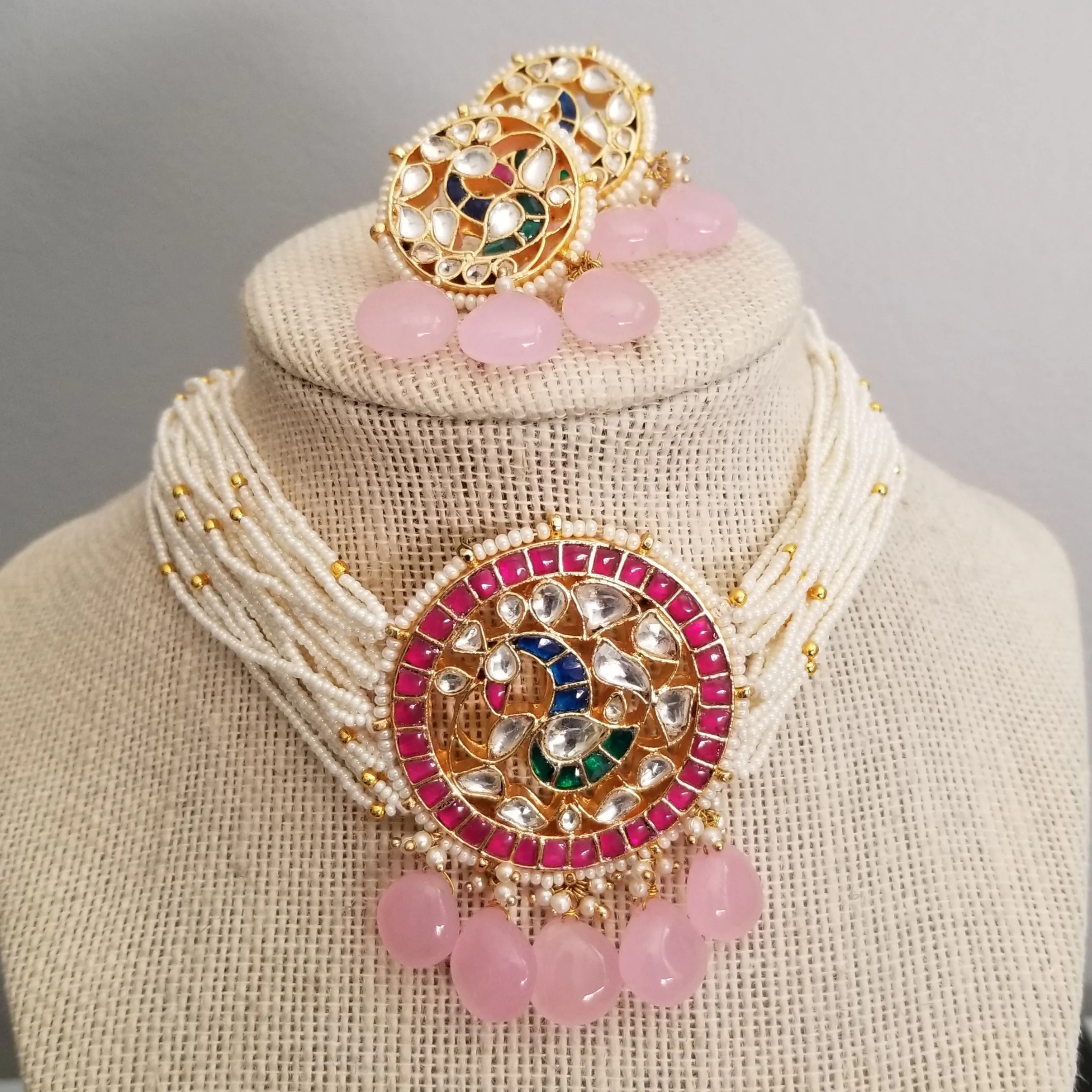 Reserved for Kanchana Pemmadi Peacock Pendant kundan Pearl Choker Set BT24
