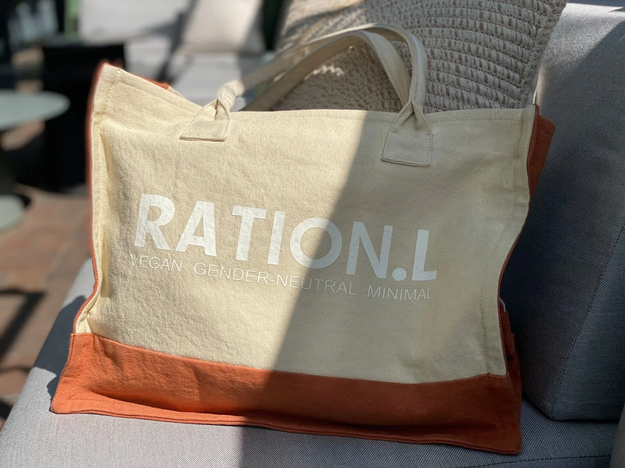 R.espect Unisex Organic Cotton Tote Bag | Beige & Red