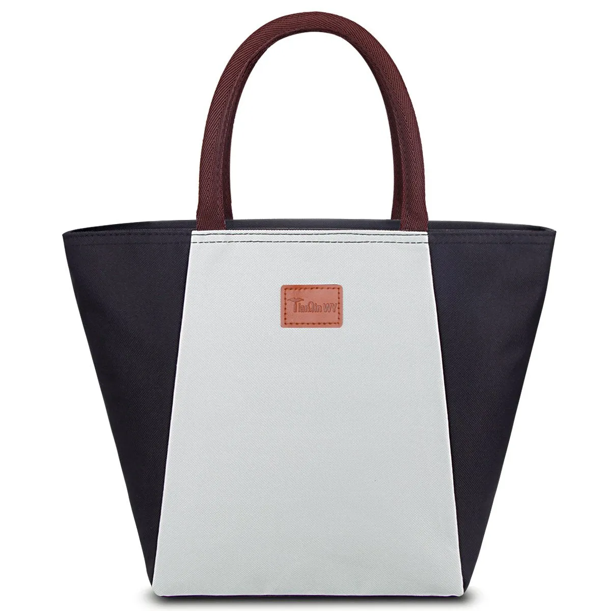 Reusable Lunch Tote Bag with Smooth Zipper& Front Bag, Adult Lunch Box Insulated Lunch Bag Perfect for Work Women Men, Travel, Picnic Black and White (Grey and Black)