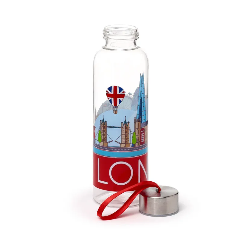 Reusable Water Bottle with Metallic Lid - London Icons Panorama
