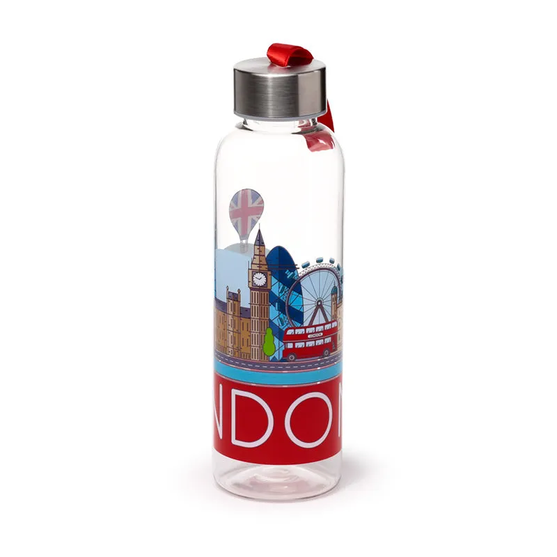 Reusable Water Bottle with Metallic Lid - London Icons Panorama