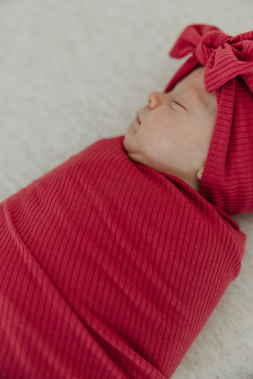 Rib Knit Headband Bow - Berry