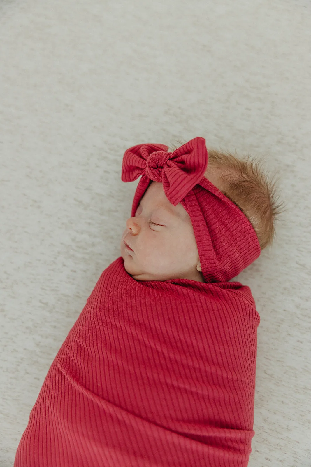 Rib Knit Headband Bow - Berry